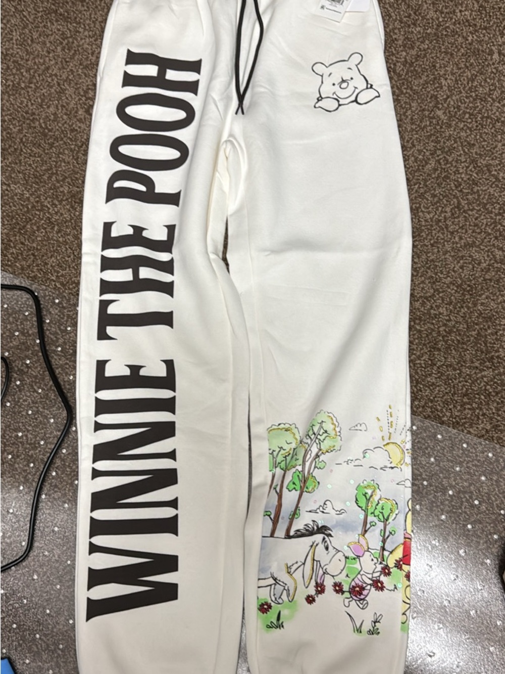 Disney Winnie the Pooh White Sweatpants with Character Print A -1